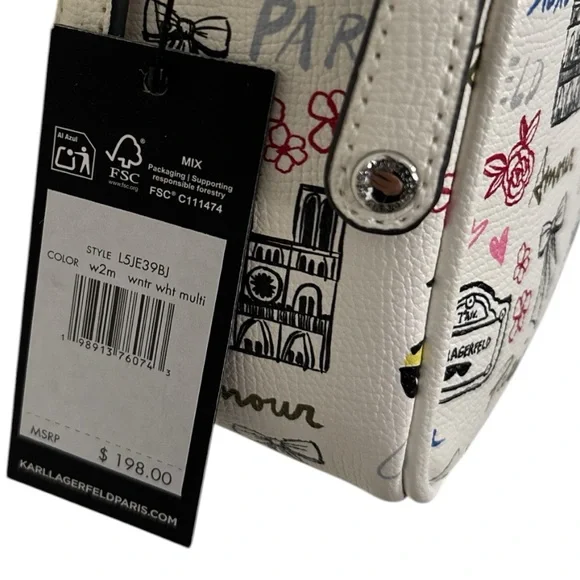 Karl Lagerfeld Paris Crossbody Bag Paris Print Cream Logo Strap Adjustable NWT - Picture 11 of 14